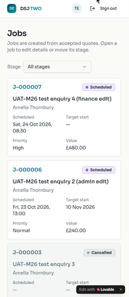 Office jobs list filtered by stage